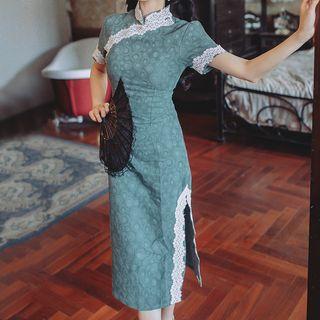 Traditional Chinese Short-sleeve Lace-trim Dress