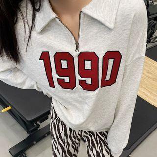 Collared Numbering Sports Sweatshirt