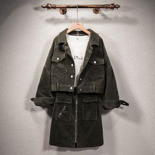 Set: Corduroy Cropped Jacket + Mini Straight-fit Skirt