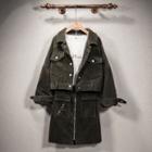 Set: Corduroy Cropped Jacket + Mini Straight-fit Skirt