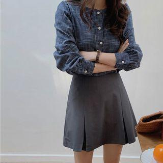 Set: Plaid Blouse + Mini A-line Skirt