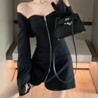 Cropped Blazer / Strapless Zip-up Mini A-line Dress