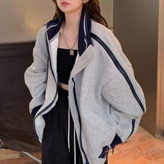 Two Tone Zip-up Jacket Gray - One Size