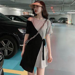 Mock Two-piece Cold Shoulder Short-sleeve Dress