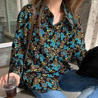 Floral Print Blouse Brown & Blue Floral - Black - One Size