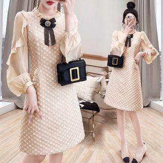 Puff-sleeve Ruffle Bow Accent A-line Dress