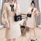 Puff-sleeve Ruffle Bow Accent A-line Dress