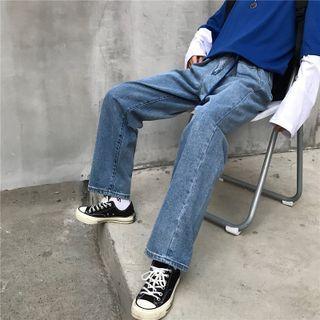 High-waist Washed Straight-cut Pants