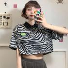 Short-sleeve Zebra Print Polo Shirt