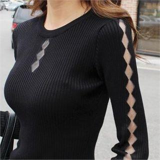 Sheer-trim Slim-fit Knit Top