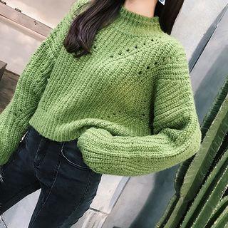 Mock-turtleneck Pointelle Knit Sweater