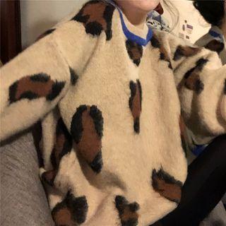 Leopard Print Sweater Khaki & Coffee & Blue - One Size
