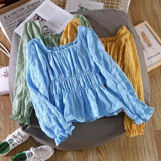 Long-sleeve Crinkled Chiffon Top