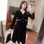 Velvet V-neck Blazer / Midi A-line Skirt