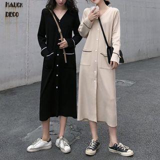 V-neck Buttoned Midi Knit Dress