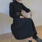 Set: Lantern-sleeve Pullover + Midi A-line Skirt