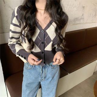 Argyle Knit V-neck Cardigan