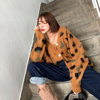 Wool Blend Leopard Oversized Furry Cardigan