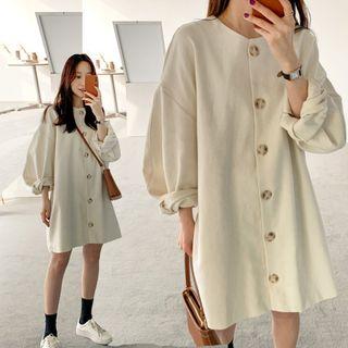 Long-sleeve Buttoned Dress Milky White - One Size