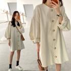 Long-sleeve Buttoned Dress Milky White - One Size