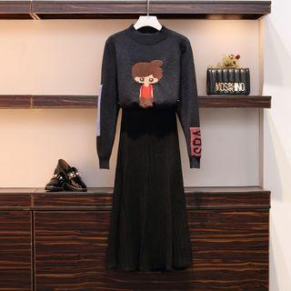 Set: Patterned Sweater + Knit A-line Skirt