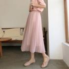 Faux-pearl Pleated Chiffon Skirt