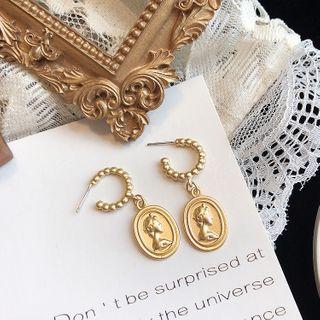 Retro Embossed Head Dangle Earring 1 Pair - Silver Needle - As Shown In Figure - One Size