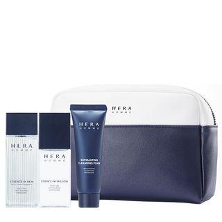 Hera - Homme Essence Set: Skin 75ml + Emulsion 60ml + Exfoliating Cleansing Foam 50ml + Pouch 4pcs
