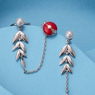 Non-matching Faux Pearl Leaf Dangle Earring 1 Pair - Non-matching Faux Pearl Leaf Dangle Earring - One Size
