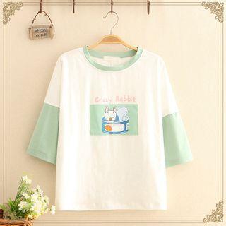 Color-block Rabbit Print Short-sleeve Tee
