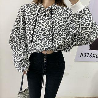 Leopard Print Cropped Hoodie Leopard Print - White - One Size