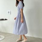 Tie-side Checked Embossed Long Dress