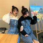 Mock Two-piece Hooded Denim A-line Dress