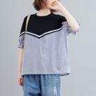 Puff-sleeve Striped Panel Blouse