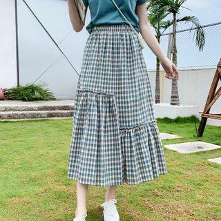 Gingham A-line Midi Skirt Gingham - Black & White - One Size