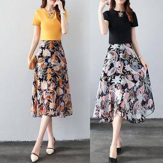 Set: Top + Printed Chiffon Skirt