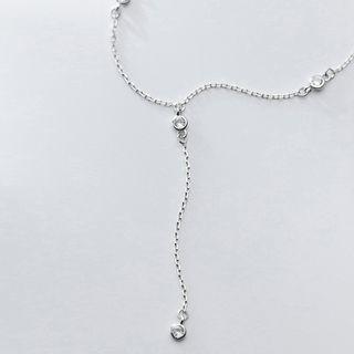 925 Sterling Silver Rhinestone Pendant Y Choker As Shown In Figure - One Size