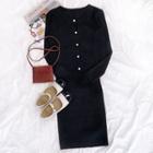 Long-sleeve Plain Knit Cardigan / Knit Strappy Midi Dress