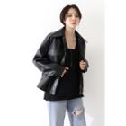 Flap Zip-up Faux-leather Jacket Black - One Size
