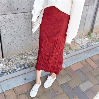 Crinkled Satin Long Skirt