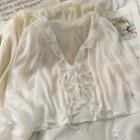 Ruffled-trim Tie-front Chiffon Cardigan