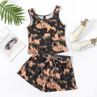Set: Tie-dyed Crop Tank Top + Drawstring Shorts