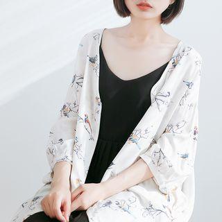 Floral Print 3/4 Sleeve Long Coat