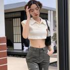 Cap-sleeve Cropped Polo Shirt