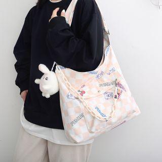 Lettering Check Nylon Shoulder Bag