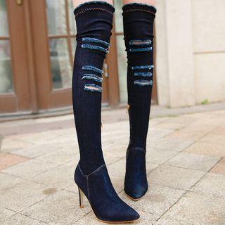 High-heel Over-the-knee Denim Boots