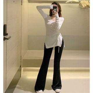 Slim-fit Drawstring T-shirt / Boot-cut Pants