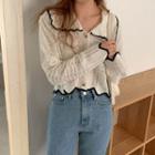 Long-sleeve Button-up Knit Top White - One Size