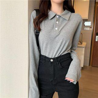 Long-sleeve Plain Polo-shirt