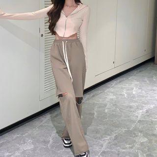 Cropped Zip-up Hoodie / Wide-leg Pants